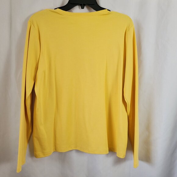 NEW LL Bean Petite Large Top Crew Yellow Cotton Round Neck Long Sleeves NWT - Picture 2 of 8